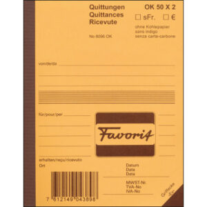 FAVORIT   Quittungen D                A6 9096 W    weiss/weiss         50x2 Blatt