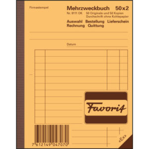 FAVORIT   Mehrzweckbuch Deutsch       A6 9111 OK   Durchschreibepapier 50x2 Blatt