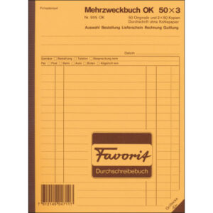 FAVORIT   Mehrzweckbuch D             A5 9115 OK   blau/blau/weiss     50x3 Blatt