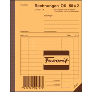 FAVORIT   Formularbuch Rechnungen     A6 9201 OK   Durchschreibepapier 50x2 Blatt