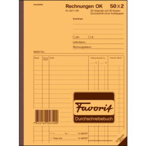 FAVORIT   Formularbuch Rechnungen     A5 9211 OK   Durchschreibepapier 50x2 Blatt