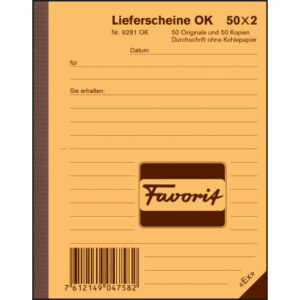 FAVORIT   Lieferscheine D             A6 9281 OK   rot/weiss           50x2 Blatt
