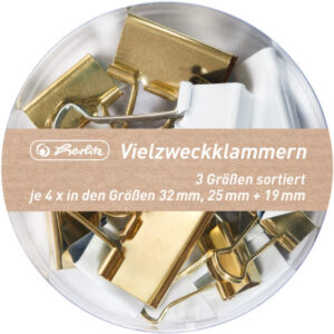 HERLITZ   Vielzweckklammern weiss/gold 50021840  Pure Glam 3 Grössen, 3x4 Stück