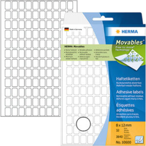 HERMA     Etiketten Movables      8×12mm 10600     weiss, non perm.    3840 Stück