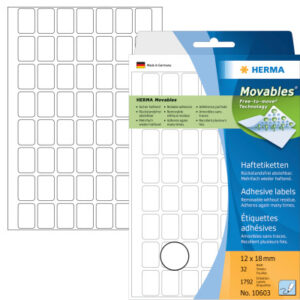 HERMA     Etiketten Movables     12×18mm 10603     weiss, non perm.    1792 Stück