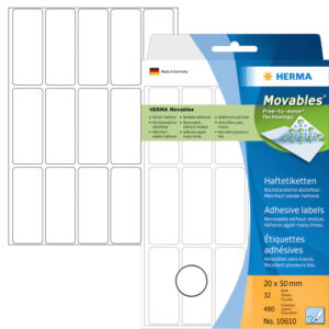 HERMA     Etiketten Movables     20×50mm 10610     weiss, non perm.     480 Stück