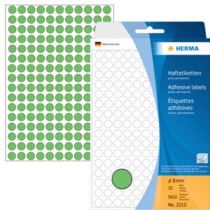 HERMA     Haftetiketten rund         8mm 2215      grün                5632 Stück