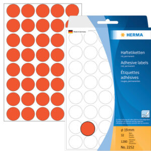 HERMA     Etiketten rund            19mm 2252      rot                 1280 Stück