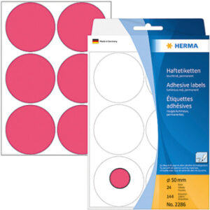 HERMA     Etiketten rund            50mm 2286      leuchtrot            144 Stück