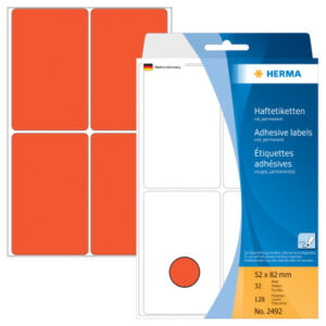 HERMA     Etiketten              52×82mm 2492      rot                  128 Stück