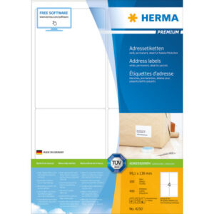 HERMA     Etiketten PREMIUM   99.1x139mm 4250      weiss,perm.    400 St./100 Bl.