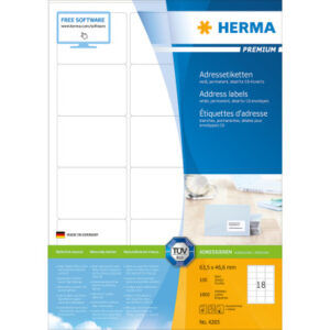 HERMA     Etiketten PREMIUM  63.5x46.6mm 4265      weiss,perm.   1800 St./100 Bl.