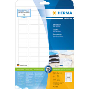 HERMA     Etiketten PREMIUM  35.6x16.9mm 4336      weiss,perm.    2000 St./25 Bl.