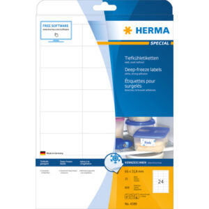 HERMA     Tiefkühletiketten    66x33.8mm 4389      weiss,perm.     600 St./25 Bl.