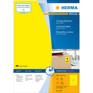 HERMA     Etiketten SPECIAL    210x297mm 4401      gelb,perm.     100 St./100 Bl.