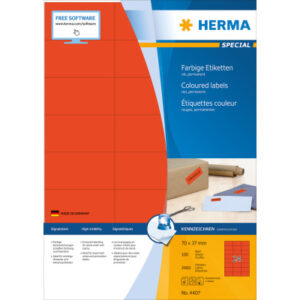 HERMA     Etiketten SPECIAL      70x37mm 4407      rot,perm.     2400 St./100 Bl.