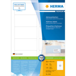 HERMA     Etiketten PREMIUM  88.9x46.6mm 4666      weiss,perm.   1200 St./100 Bl.
