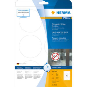 HERMA     Folienetiketten           85mm 8336      weiss         150 St./25 Blatt
