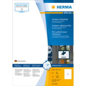 HERMA     Folienetiketten      210x297mm 9543      weiss,PP matt   40 Stk./40 Bl.