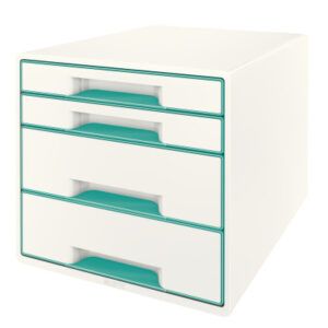 LEITZ     Schubladenbox WOW Cube      A4 52132051  weiss/eisblau, 4 Schubladen