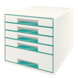 LEITZ     Schubladenbox WOW Cube      A4 52142051  weiss/eisblau, 5 Schubladen