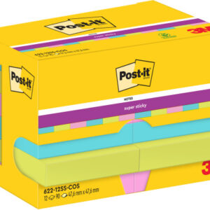POST-IT   Super Sticky Notes 47.6x47.6mm 62212SSCO 3-farbig           12x90 Blatt