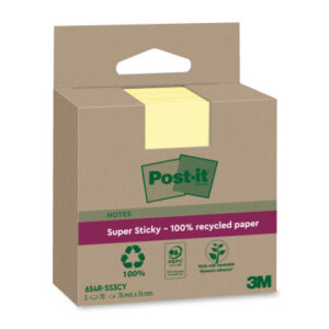 POST-IT   SuperSticky Notes      76x76mm 654 RSS3C Recycling,gelb      3x70 Blatt
