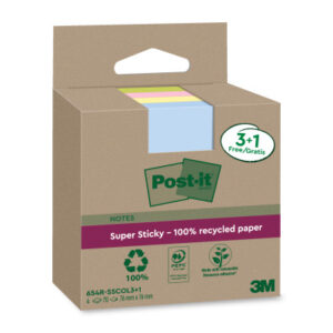 POST-IT   SuperSticky Notes      76x76mm 654 RSSCO Recycling,assort.   4x70 Blatt