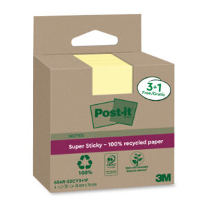 POST-IT   SuperSticky Notes      76x76mm 654 RSSCY Recycling,gelb      4x70 Blatt