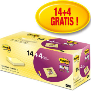 POST-IT   Notes Promo Pack       77x76mm 654P14CY+ canary yellow             14+4