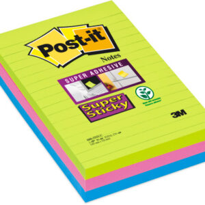 POST-IT   Block Super Sticky   102x152mm 660-3SSUC 3-farbig ass.,3x90Bl.,liniert