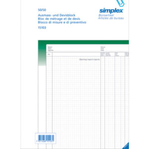 SIMPLEX   Ausmassbuch                 A4 15103     grün/weiss          50x2 Blatt