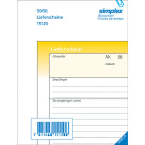 SIMPLEX   Lieferscheine D             A6 15120D    gelb/weiss          50x2 Blatt