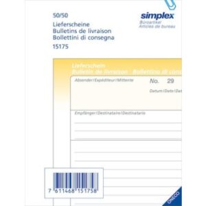 SIMPLEX   Lieferscheine D/F/I         A6 15175     gelb/weiss          50x2 Blatt