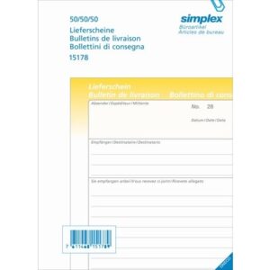 SIMPLEX   Lieferscheine D/F/I         A5 15178     Durchschreibepapier 50x3 Blatt