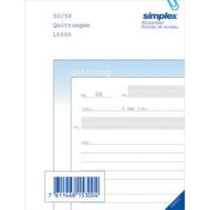 SIMPLEX   Quittungen D                A6 15306D    blau/weiss          50x3 Blatt