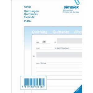 SIMPLEX   Quittungen D/F/I            A6 15316     Durchschreibepapier 50x2 Blatt