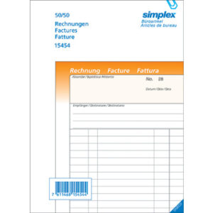 SIMPLEX   Rechnungen D/F/I            A6 15453     orange/weiss        50x2 Blatt