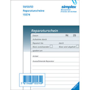 SIMPLEX   Reparaturscheine D          A6 15574     grau/blau           50x3 Blatt