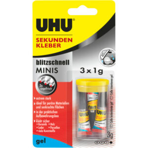UHU       Sekundenkleber 33155     gel, MINIS              3 x 1g