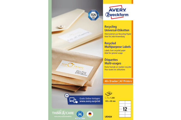 AVERY ZW. Etiketten 105x48mm LR3424 recycling 1200 Stück – Bild 4