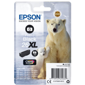 EPSON     Tintenpatrone 26XL  ph.schwarz T263140   XP 700/800          400 Seiten