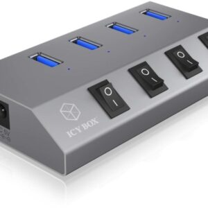 ICY BOX   4 Port Hub & Charger   USB 3.0 IBHUB1405 Aluminium
