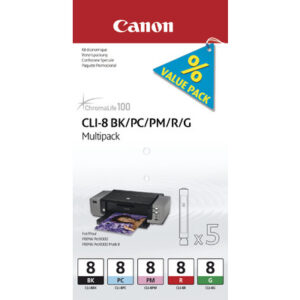 CANON     Multipack Tinte   BK/PC/PM/R/G CLI-8MUL  PIXMA iP 5200          5 Stück