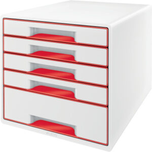 LEITZ     Schubladenbox WOW Cube      A4 52142026  weiss/rot, 5 Schubladen