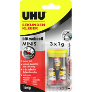 UHU       Sekundenkleber 51635     flüssig, MINIS          3 x 1g