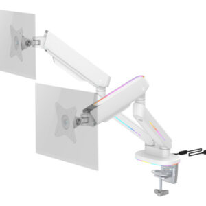 DELTACO   RGB Dual Monitor Arm GAM-135-W remote Ctrl. White