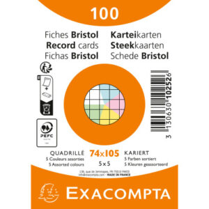 EXACOMPTA Karteikarten kariert        A7 10252E    farbig assortiert    100 Stück