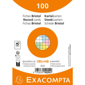 EXACOMPTA Karteikarten kariert        A6 10254E    farbig assortiert    100 Stück