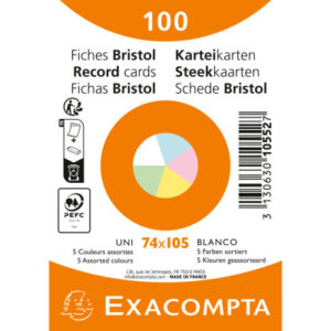 EXACOMPTA Karteikarten blanco         A7 10552E    farbig assortiert    100 Stück